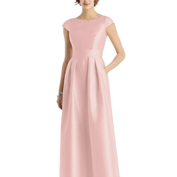 Alfred Sung 767...Cap Sleeve Pleated Skirt Dress with Pockets....Rose...Size 12 - Picture 1 of 10